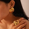 Vintage Stainless Steel Flat Round Earrings and Ring Set for Women SU5011-1-3