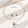 Vintage Stainless Steel & Plastic Heart with Evil Eye Stud Earrings & Pendant Necklaces Set for Women JC7248-2