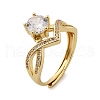 Brass Micro Pave Clear Cubic Zirconia Finger Rings for Women RJEW-U049-03G-4