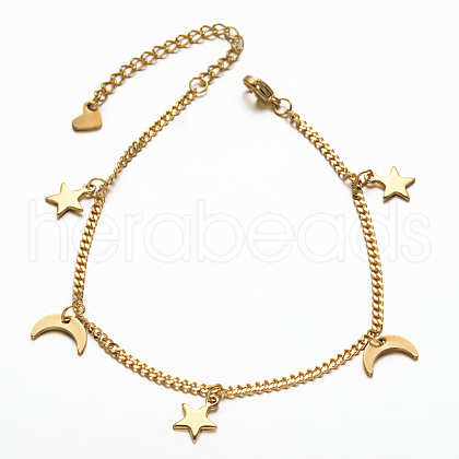 304 Stainless Steel Moon & Star Charm Bracelets X-BJEW-N287-33-1