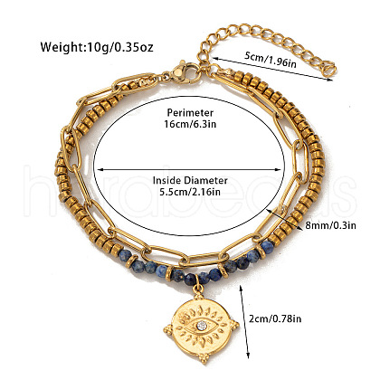 304 Stainless Steel & Natural Sodalite Beaded Double Layer Bracelets FS-WG81BCE-05-1