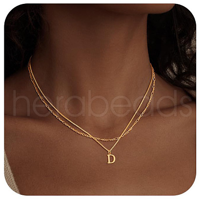 Alloy Initial Pendant Double Layer Necklaces for Women Men WG365C5-04-1