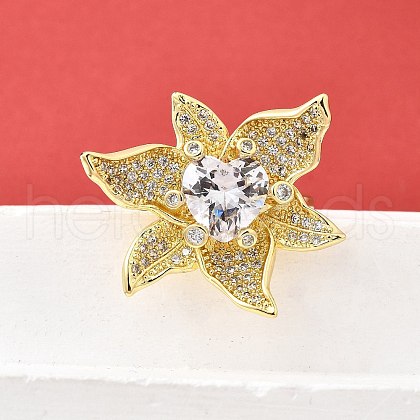 Brass Micro Pave Cubic Zirconia Cuff Rings for Women RJEW-F184-02G-1