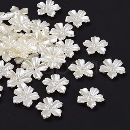 5-Petal Flower ABS Plastic Imitation Pearl Bead Caps OACR-R016-21-1