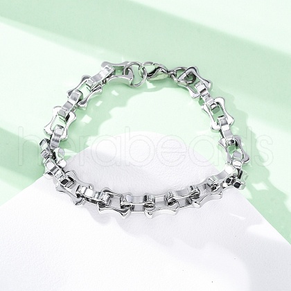 304 Stainless Steel Rectangle Link Chain Bracelets for Women Men BJEW-R018-20P-1