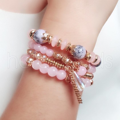 4Pcs Bohemian Style Acrylic Beaded Stretch Bracelet Sets for Women WGF9E90-02-1