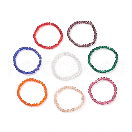 8Pcs 8 Color Bling Glass Round Beaded Stretch Rings Set for Women RJEW-JR00539-1