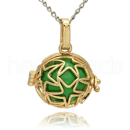 Golden Tone Brass Hollow Round Cage Pendants KK-J231-04G-1