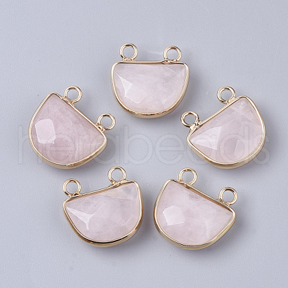 Natural Rose Quartz Semi Circle Pendants G-S359-011F-1