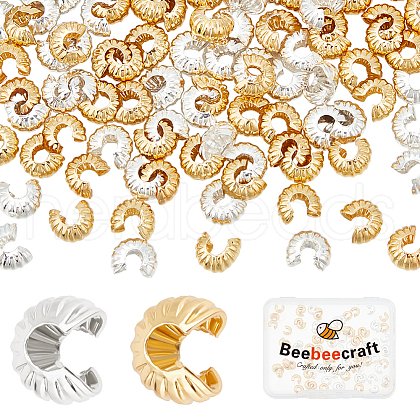 Beebeecraft 160Pcs 2 Colors Brass Crimp Bead Cover FIND-BBC0003-66-1