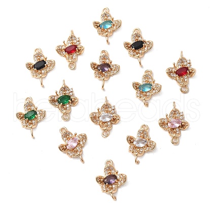 Brass Micro Pave Cubic Zirconia Connector Charms KK-Z103-10KCG-01-1