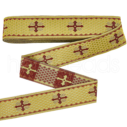 Ethnic Style Polyester Jacquard Cross Ribbon SRIB-WH0026-29-1-1
