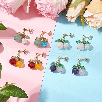Cherry Natural Mixed Stone Dangle Stud Earrings EJEW-TA00627-1