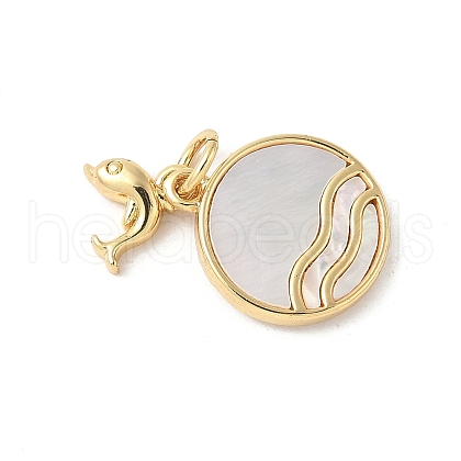 Brass Pave Natural White Shell Pendants KK-S522-12G-1