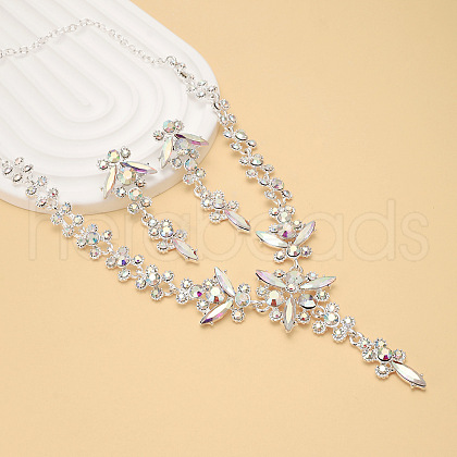 Flower Brass Rhinestone Pendant Necklaces & Stud Dangle Earrings FS-WG58BAB-03-1