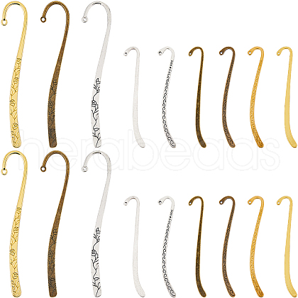 SUNNYCLUE 18Pcs 9 Style Tibetan Style Alloy Bookmarks Findings with Hole AJEW-SC0002-57-1