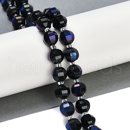 Electroplated Natural Black Onyx(Dyed & Heated) Beads Strands G-G182-B24-04-1