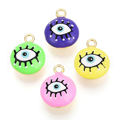 Brass Enamel Charms KK-P222-07G-1
