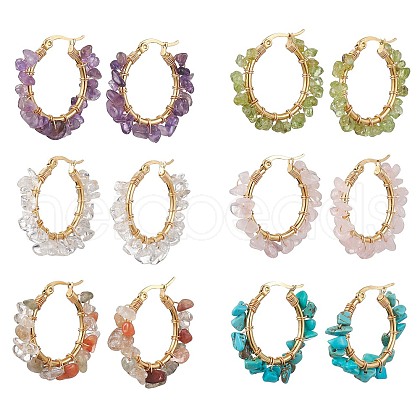 Natural Gemstone Hoop Earring EJEW-JE05709-1