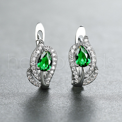 Brass Micro Pave Cubic Zirconia Hoop Earrings WG7D53C-09-1