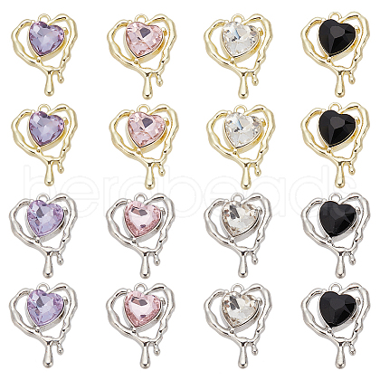 DELORIGIN 16Pcs 8 Colors Glass Melting Heart Pendant PALLOY-DR0001-02-1