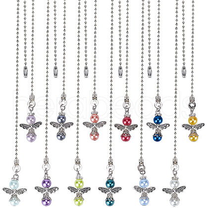 Pearlized Glass & Tibetan Style Alloy Ceiling Fan Pull Chain Extenders AJEW-AB00130-1