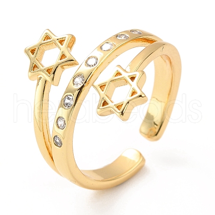 Clear Cubic Zirconia Star of David Cuff Ring RJEW-SZ0001-22-1