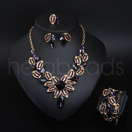 Leaf Alloy Glass Jewelry Sets for Women FS-WG27195-04-1