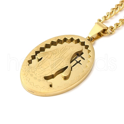 304 Stainless Steel Virgin Mary Oval Pendant Twisted Chain Necklaces NJEW-Q002-04G-1