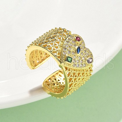 Brass Micro Pave Cubic Zirconia Adjustable Cuff Rings RJEW-V009-06G-1
