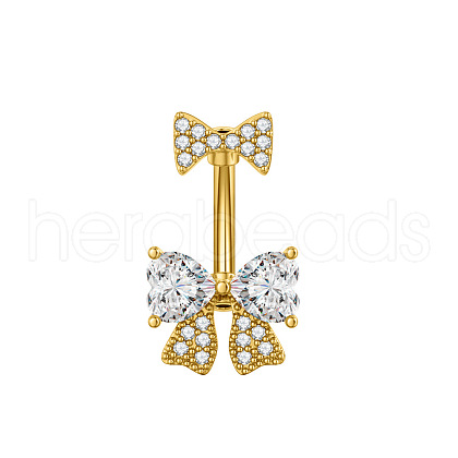 304 Stainless Steel Pave Clear Cubic Zirconia Curved Barbell Belly Rings FS-WG7A03F-04-1