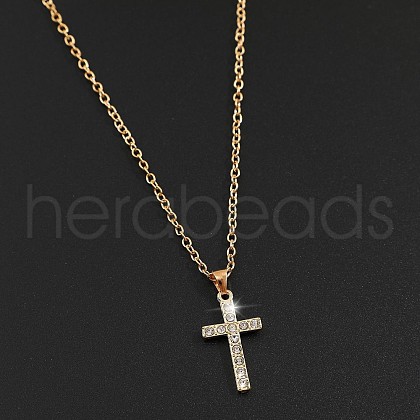 Cross Alloy Crystal Rhinestone Pendant Necklaces WGAF0E8-14-1