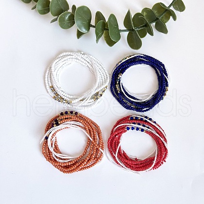 4Pcs 4 Colors Boho Adjustable Glass Seed Beaded Waist Chains Set for Women WG00C5B-04-1