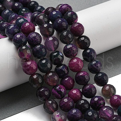 Faceted Natural Fire Crackle Agate Beads Strands G-F447-12mm-N05-1