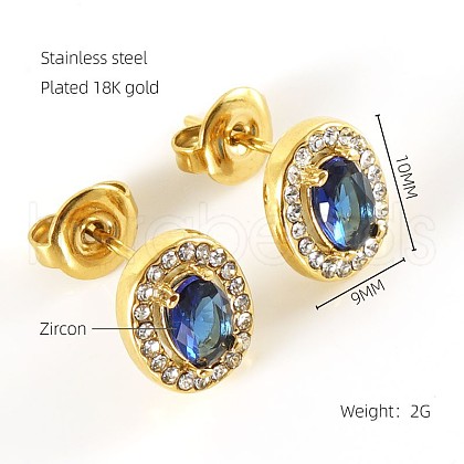 304 Stainless Steel Cubic Zirconia Stud Earrings FS-WGD0B7C-29-1