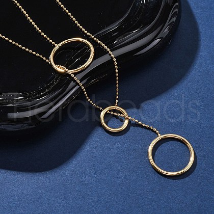 304 Stainless Steel Triple Ring Lariat Necklaces NJEW-R026-16G-1