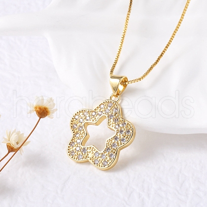 Brass Micro Pave Clear Cubic Zirconia Pendant Necklaces for Women NJEW-D305-03G-04-1
