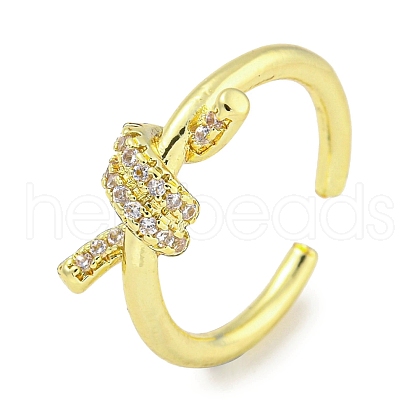 Rack Plating Brass Micro Pave Cubic Zirconia Knot Open Cuff Rings for Women RJEW-I104-14G-1