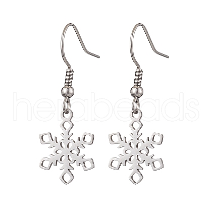 Non-Tarnish Hollow Christmas Snowflake 201 Stainless Steel Dangle Earrings for Women EJEW-JE05875-1