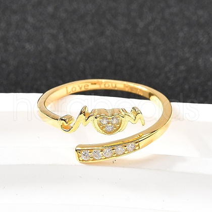 Heart 925 Sterling Silver Cubic Zirconia Cuff Rings for Women RJEW-S631-03G-1
