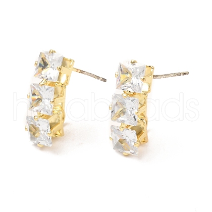 Brass Micro Pave Clear Cubic Zirconia Stud Earring Findings ZIRC-K087-16G-1