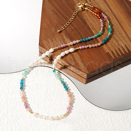 Bohemian Style Faceted Round Natural Mixed Stone Beaded Collar Necklaces UC9178-1