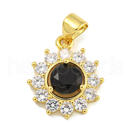 Flower Rack Plating Brass Micro Pave Cubic Zirconia Pendants KK-G513-92G-03-1