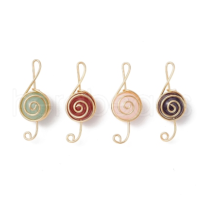 4Pcs 4 Styles Natural Amethyst & Carnelian & Green Aventurine & Rose Quartz Round Copper Wire Wrapped Pendants PALLOY-TA00248-01-1