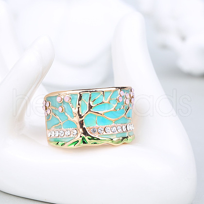 Tree Pattern Alloy with Rhinestone Enamel Finger Rings FS-WG83F61-05-1