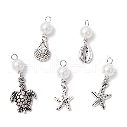 Ocean Themes Alloy & ABS Plastic Imitation Pearl Pendants PALLOY-JF03879-1