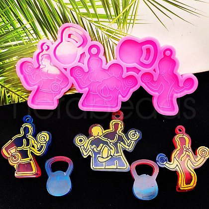 Fitness Theme Silicone Keychain Pendant Molds AJEW-M221-05-1