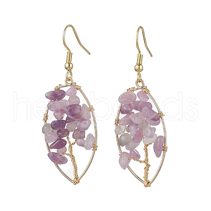 Natural Lilac Jade Chips Tree of Life Dangle Earrings EJEW-JE05730-03-1