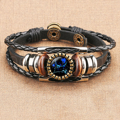 12 Constellations PU Leather Multi-strand Bracelets for Men Women WG878A3-01-1