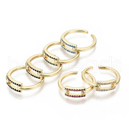 Brass Micro Pave Cubic Zirconia Cuff Rings RJEW-N032-006-NF-1